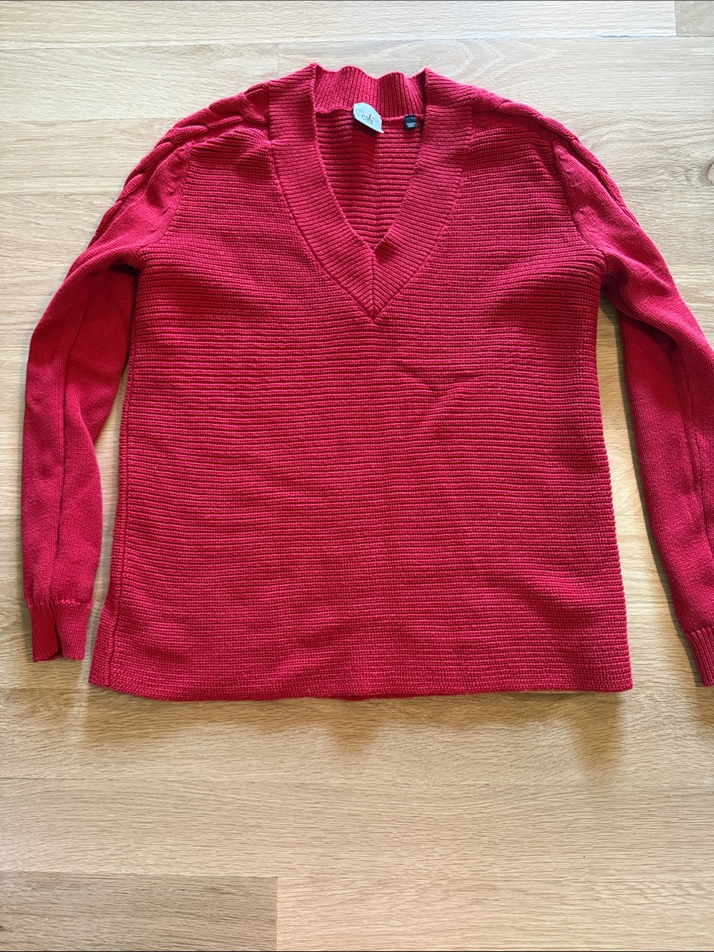 CAbi XXS V-Neck Ribbed Sweater in Bright Red